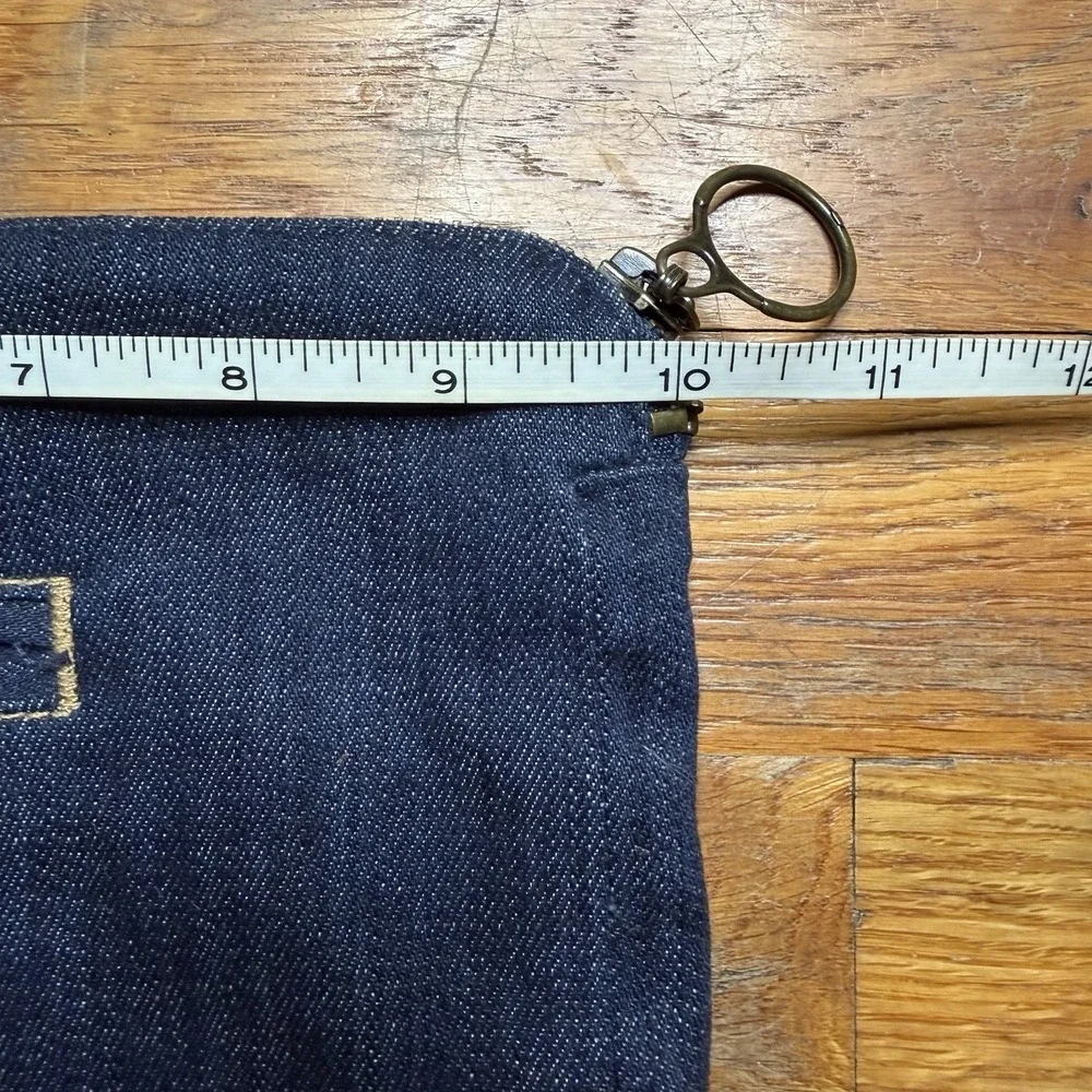 7 For All Mankind Blue‎ Denim Bag - Leopard Print Lining Pouch Purse Clutch NWOT